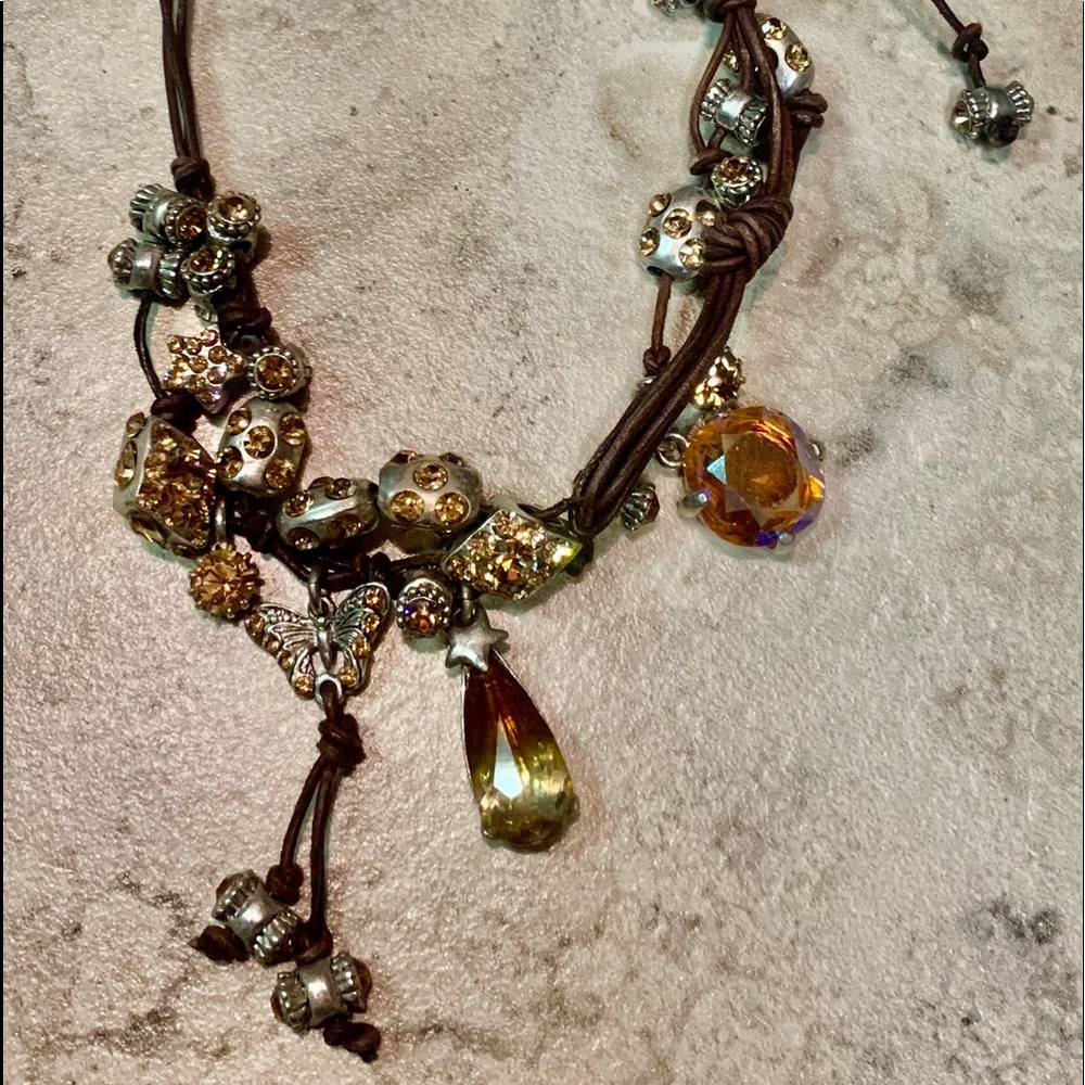 Otazu Swarovski Crystal necklace on leather